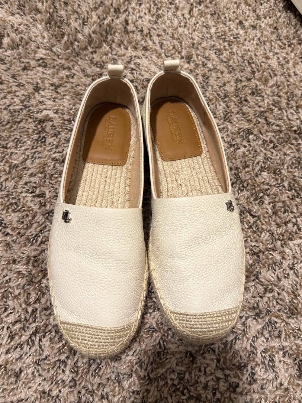 Lauren Ralph Lauren Ivory Leather Espadrille Flats